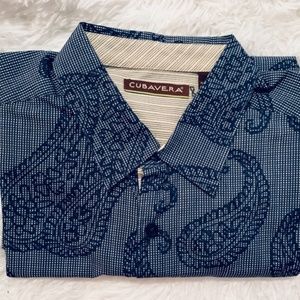 Cubavera Blue/White Long Sleeve Mens Shirt-Size XL
